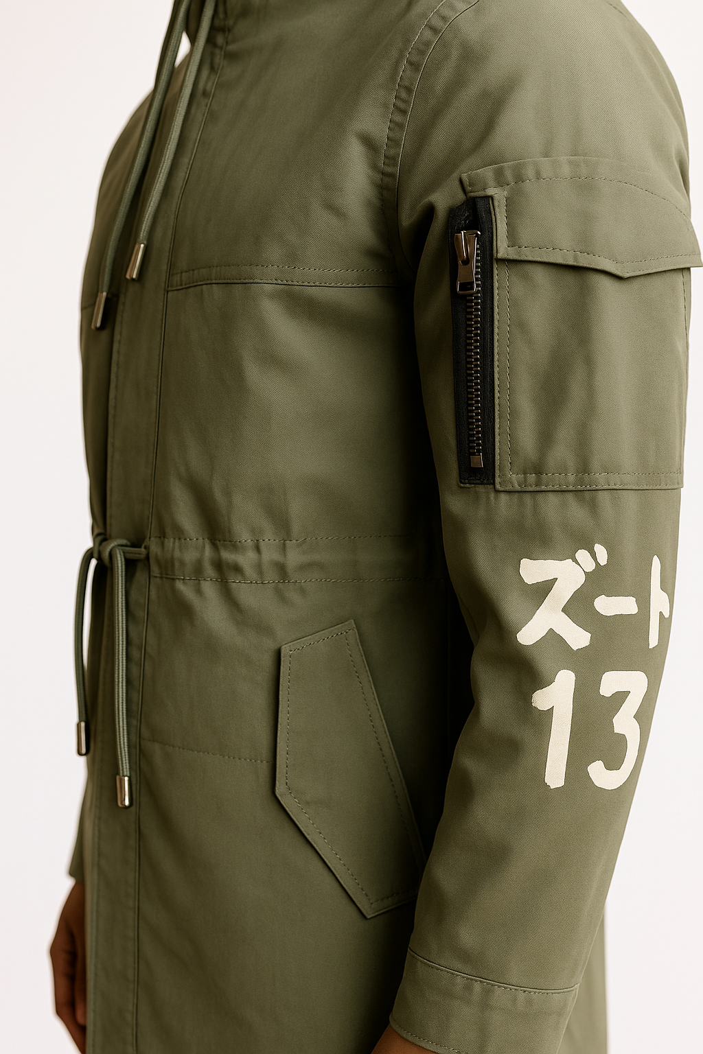 Women’s Military Green Cotton Trench Jacket – Hooded Long Utility Coat | Urban Streetwear by ElysianCodeStudios
