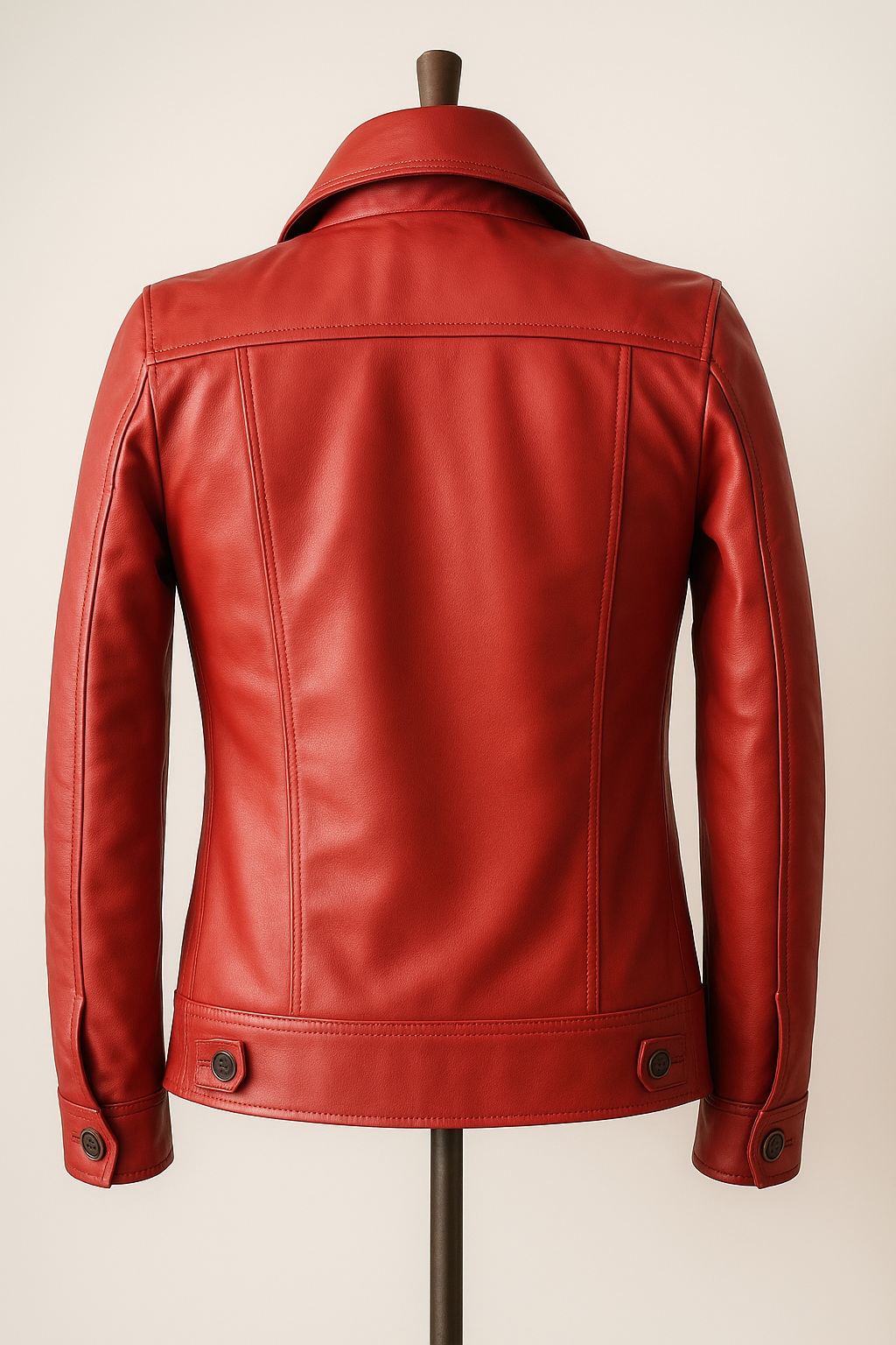 Women’s Red Leather Trucker Jacket – Genuine Sheepskin | Handmade Western Style | Tailored Fitted Button-Up Coat UK