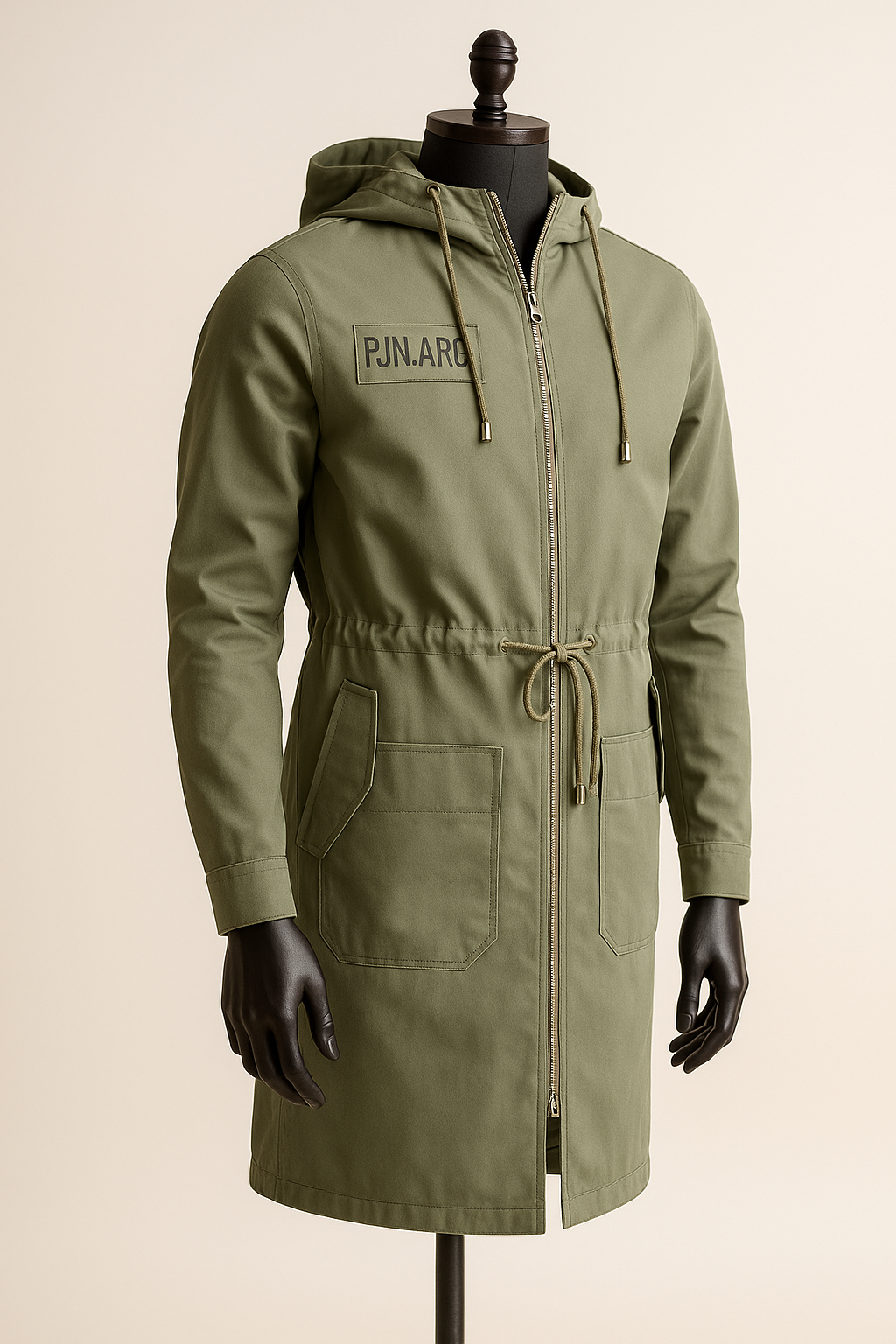 Women’s Military Green Cotton Trench Jacket – Hooded Long Utility Coat | Urban Streetwear by ElysianCodeStudios