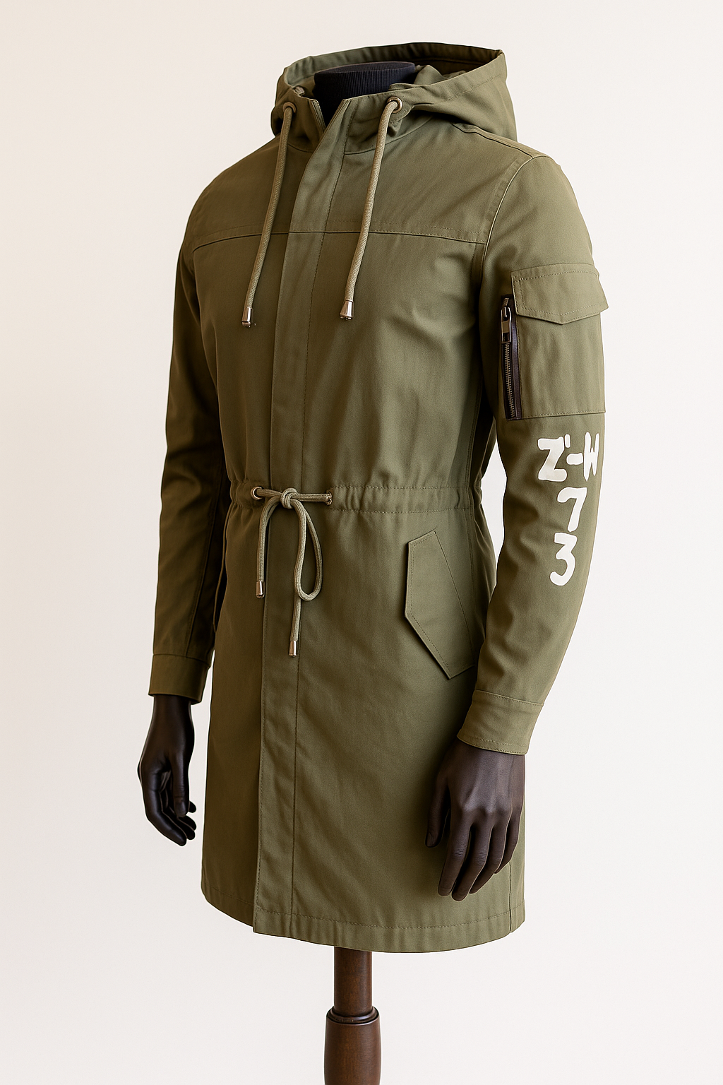 Women’s Military Green Cotton Trench Jacket – Hooded Long Utility Coat | Urban Streetwear by ElysianCodeStudios