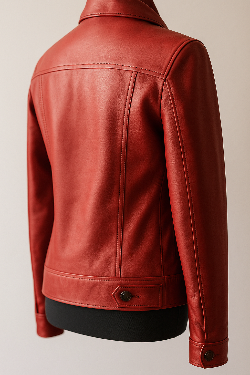 Women’s Red Leather Trucker Jacket – Genuine Sheepskin | Handmade Western Style | Tailored Fitted Button-Up Coat UK