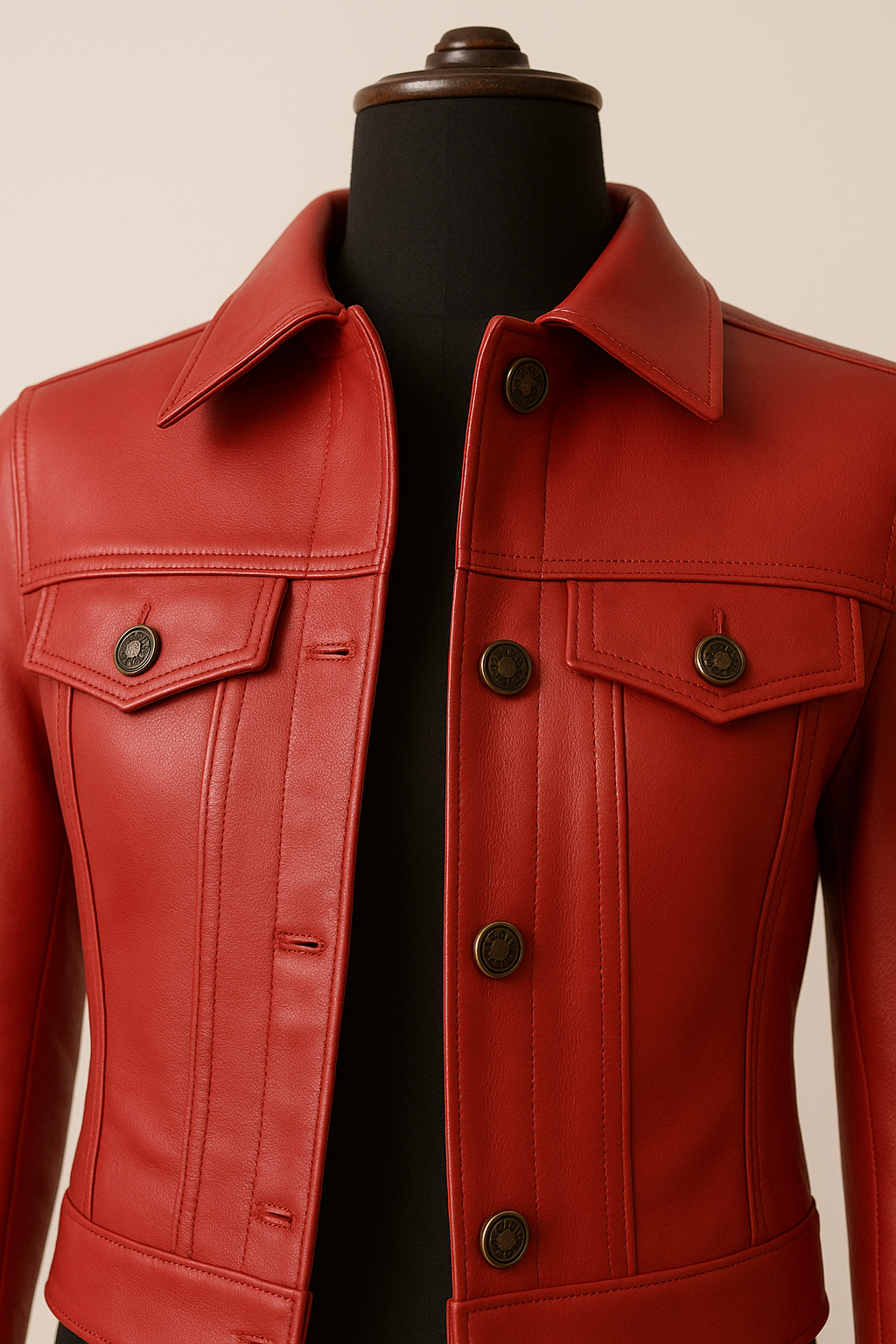 Women’s Red Leather Trucker Jacket – Genuine Sheepskin | Handmade Western Style | Tailored Fitted Button-Up Coat UK