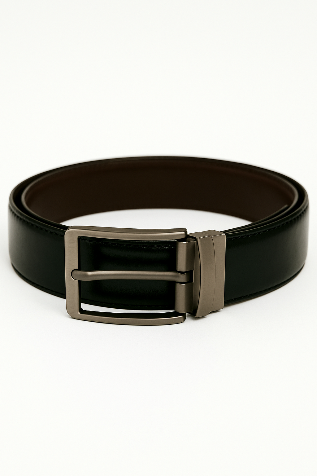 Men’s Genuine Leather Reversible Belt – Brown & Black | Stainless Steel Buckle | 32–42 Inch Waist