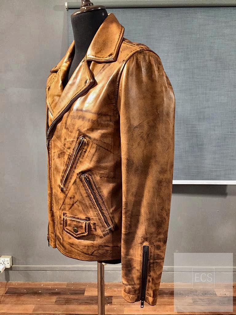 Men’s Tan Brown Leather Biker Jacket – Real Cowhide | Slim Fit Vintage Motorcycle Style