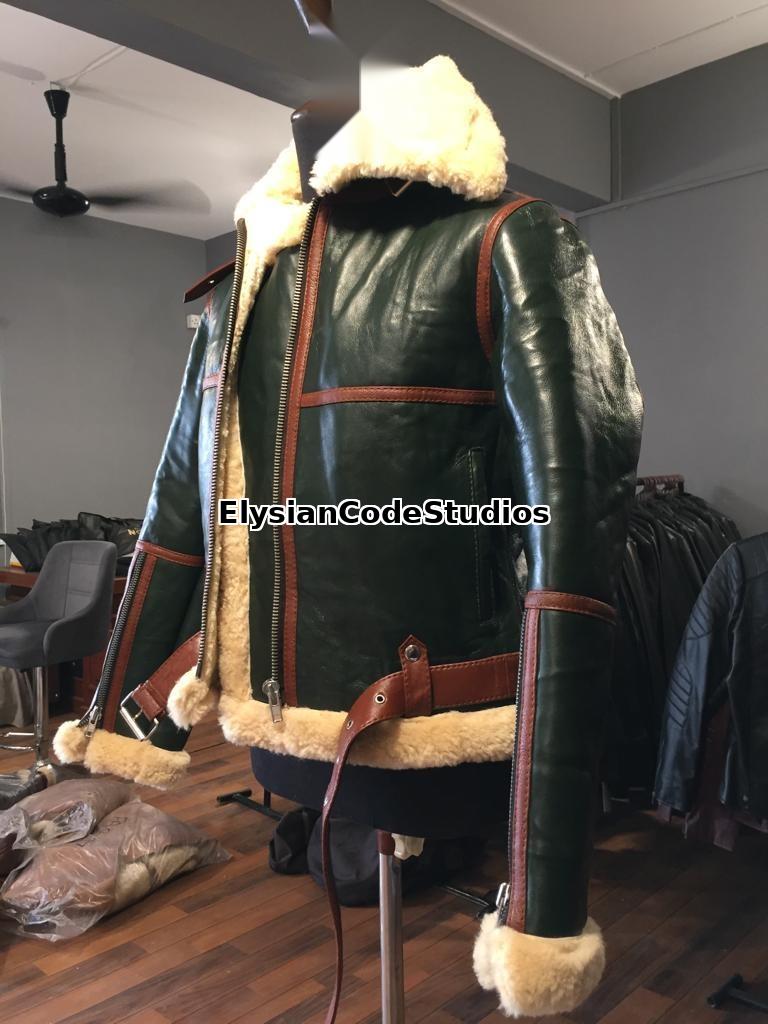 Men’s Black Shearling Aviator Jacket – Real Leather B3 Bomber Winter Flight Coat | Handmade Premium Outerwear